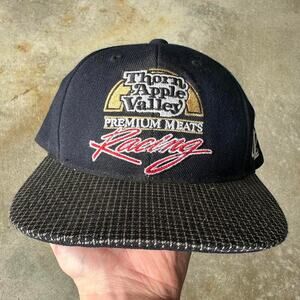 Vintage 90s Logo Athletic NASCAR Racing SnapBack Cap Checkered Brim Sports Cap